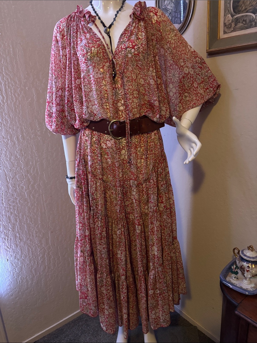 Free People Red Floral Tie-Front Maxi Dress - Picture 5 of 7